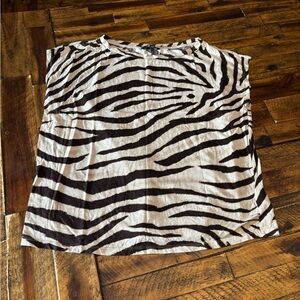 Lauren Ralph Lauren Zebra Print Short Sleeve Top - Black and White